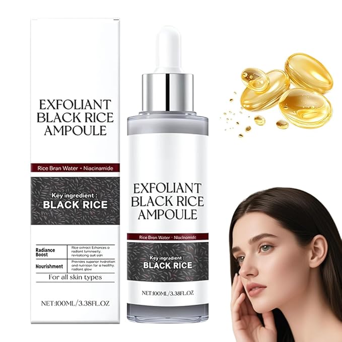 Black and White Rice Peeling Ampoule, 2025 Upgraded Soft Rice Exfoliating Face and Body Black and White Rice Exfoliant for All Skin Types (Black, 3.38 Fl Oz (Pack of 1))