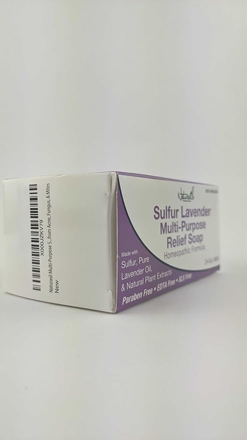 Naturasil 10% Sulfur Lavender Soap Bar Natural Skin Treatment for Acne, Bug Bites, Warts Treatment, Viral Bumps, Nodes & Itching | for Kids & Adults |113 grams