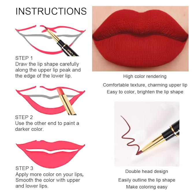 BINGBRUSH 2 IN 1 Lip Liner & Lipstick Makeup Set, Dark Red Matte Metallic Lipliner Set for Black Mature Women Waterproof Long Lasting Gift Set (6Pcs Set-A02-Matte, 6Pcs)