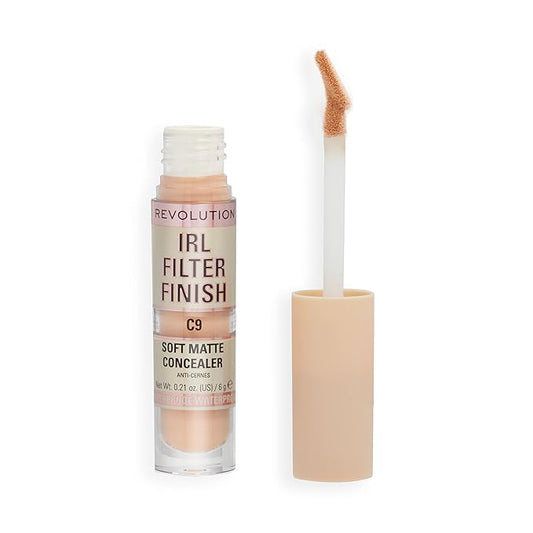 Revolution, IRL Filter Finish Concealer, Full Coverage, Oil-Free, Long-Lasting & Lightweight Formula, Infused with Hyaluronic Acid, Vegan & Cruelty-Free, C9, 0.21 oz