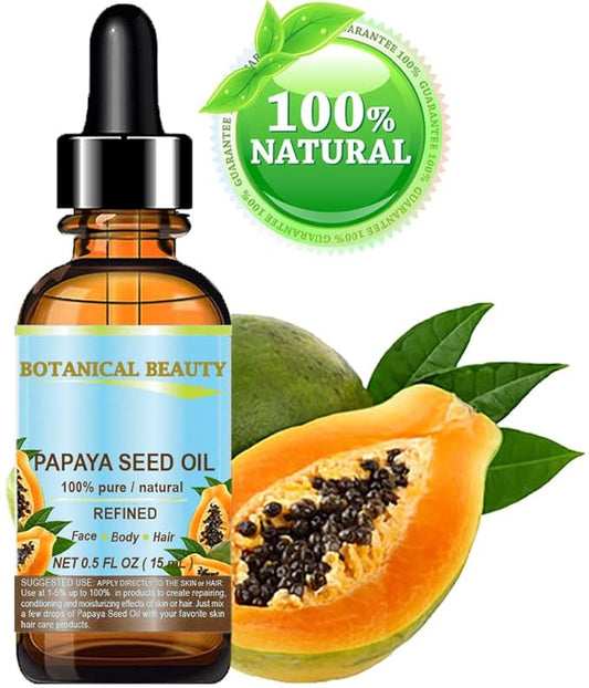 Botanical Beauty PAPAYA SEED OIL. 100% Pure / Natural / Undiluted /Refined Cold Pressed Carrier Oil. 0.5 Fl.oz.- 15 ml. For Skin, Hair And Lip Care.