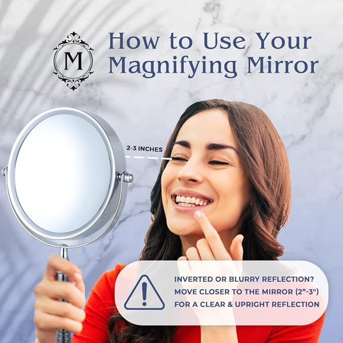 MIRRORVANA 15X Magnifying Makeup Mirror with Stand - Double-Sided 15X/1X Design - Suitable for Vanity Desk, Dressing Table, or Bathroom Countertop for Precise Make Up - 12" High x 6" Wide (Chrome)