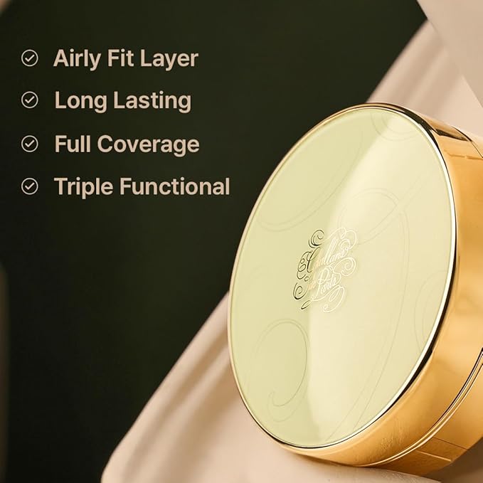 [CHALLANS de PARIS] Cushion de Lunar Excellence Cream Foundation - High Coverage, All-Day Wear, Lightweight Texture, Even Skin Tone, Hydrating Glow, All Skin Types, 0.53 oz (21 Bright Ivory, 0.53 oz)