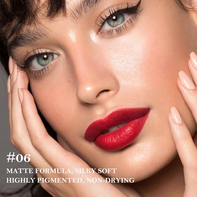 BINGBRUSH 2-in-1 Gradient Lip Liner & Lipstick Combo,Matte Longwear Waterproof Lip Pencil with Cone Tip,Smudge Proof Crayon for Flawless Ombre Contour,Women's Long Lasting Makeup Set (06#Carmine)