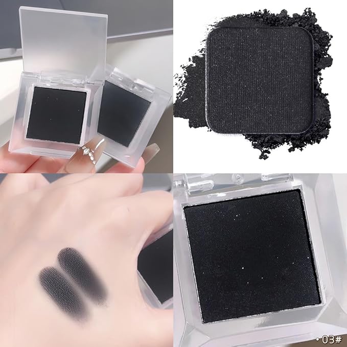 Matte Single Eye Shadow Palette Makeup, Matte Smoky Black Monochrome Eyeshadow For Old Women, Mini Single Pigmented Waterproof Sombras Para Ojos, Vegan, Talc, Paraben & Cruelty Free, 03