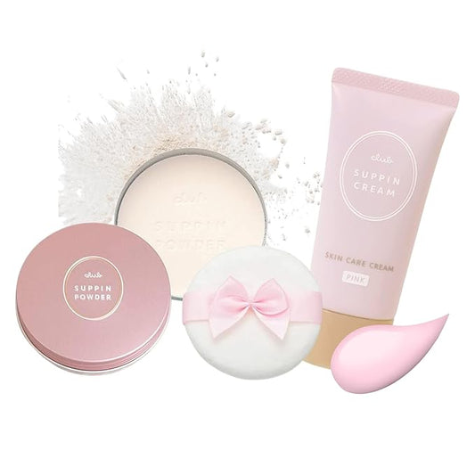 Suppin Setting Powder & Hydrating BB Cream, Pressed Powder with Skin-Smoothing Amino Acid 0.87 Fl Oz+ Lightweight Makeup Foundation Moisturizer Cream with Botanical Extract Formula 1.06 Oz