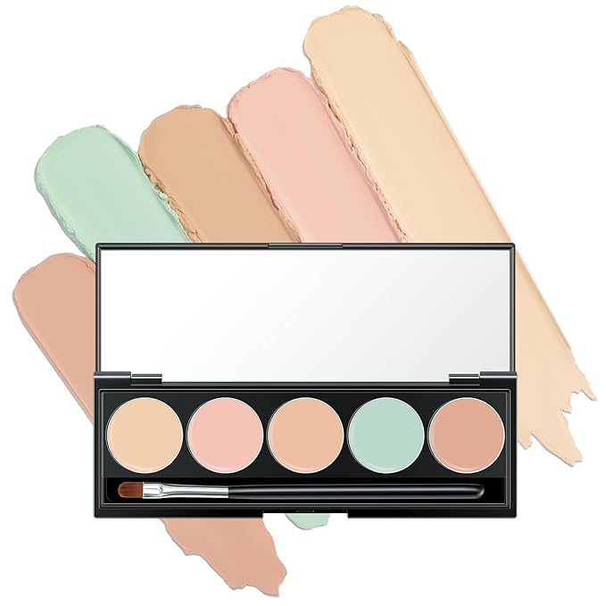 5 Colors Correcting Concealer Palette with Makeup Brush,5 In 1 Concealer Makeup Palette,Full Coverage and Long Lasting Neutralizing Cream Color Corrector,Face Camouflage Contour Palette,Conceals Blemishes,Redness and Dark Circles.#1