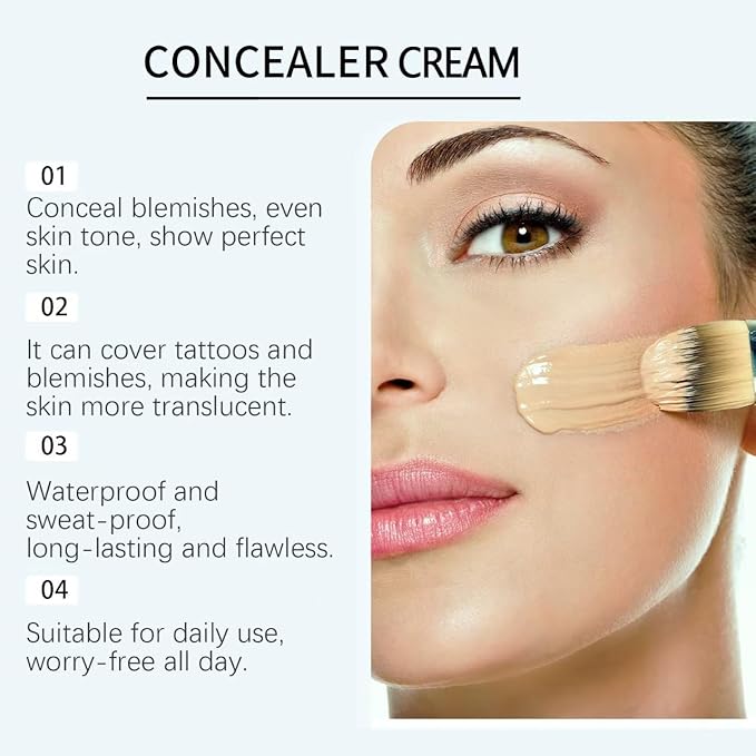 Supreme CC Waterproof Concealer Cream, Creme All-Over Complexion Perfector, Hydrating Full Coverage Concealer, Long-Lasting CC Cream Foundation, Transfer-Resistant Skin Tint