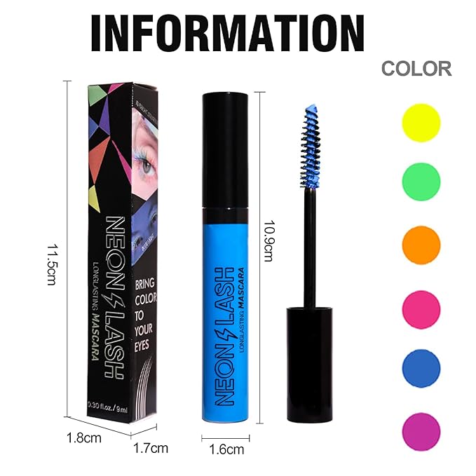6 Colors Matte Liquid Mascara Set Colorful UV Neon Mascara Pencil Pigmented Waterproof Smudgeproof Long Lasting Eye Liner Xmas Christmas Festival Makeup Gift Kit for Women