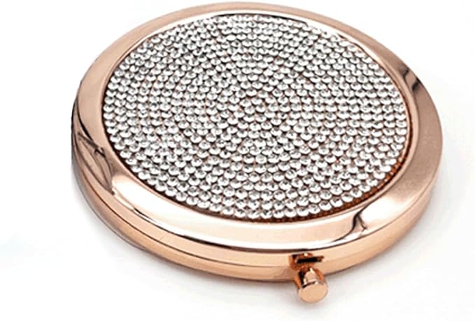 2pcs Magnifying Compact Mirrors 1X 2X Folding Makeup Mirror Mini Round Travel Mirrors 2.75 Inch Foldable Pocket Purse Cosmetic Mirror Sturdy Metal with Diamonds Women Girls Gifts (Rose Gold)