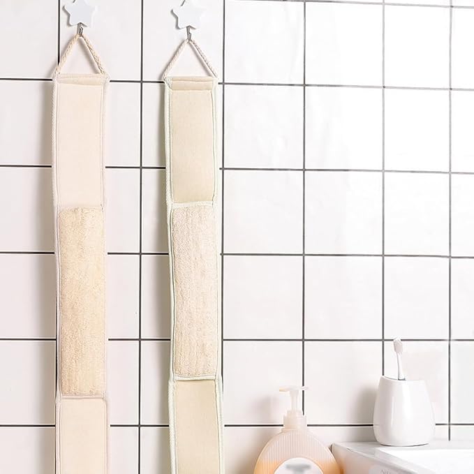 2 Pack Two-Sided Bath & Body Back Scrubber Natural Loofah Sponge Back Exfoliating Scrubber Combo Set Deep Clean & Invigorate Your Skin for Men and Women