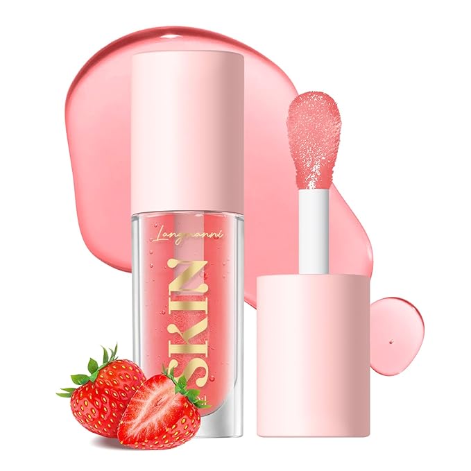 2Pack Non-sticky Lip Oil, Moisturizing Glossy/Shiny Lip Gloss Oil PlumpingTint, Hydrating Lip Gloss Lip Balm, Long Lasting Nourishing Fruit Flavoure Lip Oils(Strawberry + Coconut)