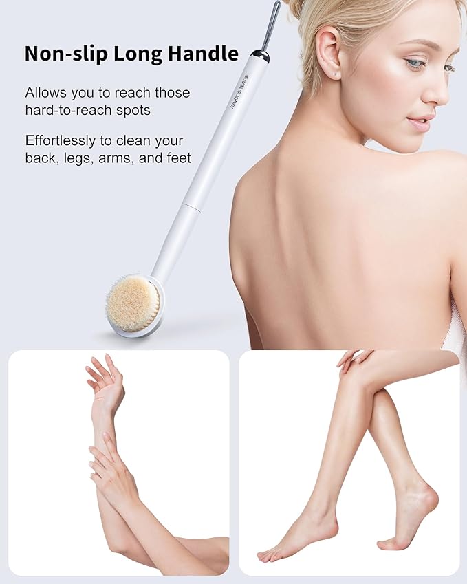 FUNEST Back Scrubber for Shower, 2 in 1 Shower Brush Exfoliator with Pumice Stone, 15 inch Long Handle Body Brush for Wet or Dry Brush