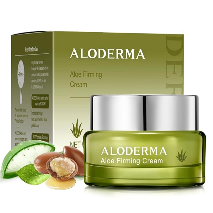 Aloderma Firming Cream for Face and Neck with 62% Organic Aloe Vera - Firming Face Cream with Hyaluronic Acid & Carnosine - Natural Renewing Aloe Face Cream - Instantly Hydrate & Plump Skin, 1.7oz