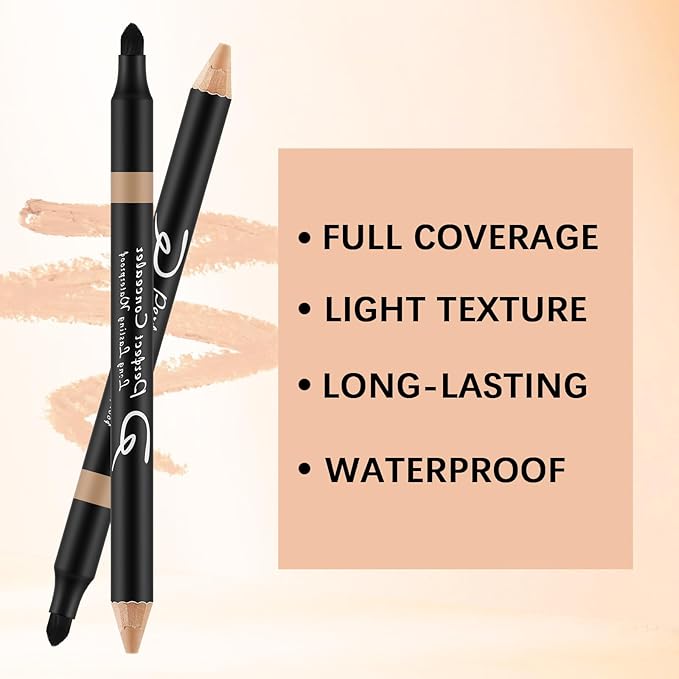 4pcs Concealer Pencil with Sponge,Full Coverage,Waterproof Under Eye Concealer Stick for Dark Circles,Blemishes,Aging Spots,Acne,Freckles