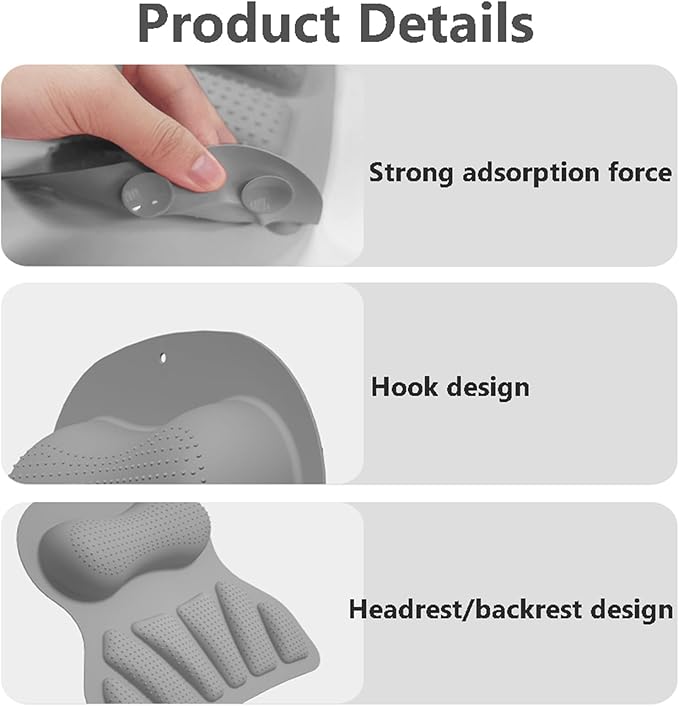 Bath Silicone Pillow Luxury Bathtub Pillow with Non-Slip Suction Cup (Gray)