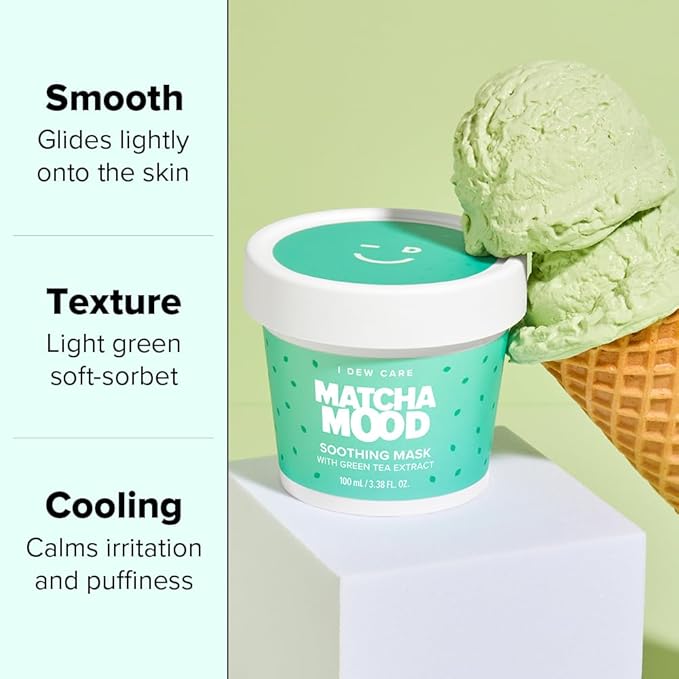 I DEW CARE Wash-Off Mask - Matcha Mood | Korean Facial Soothing Green Tea Skincare for Dry and Sensitized Skin, Korean Face Mask Skin Care for Face, 3.38 Oz