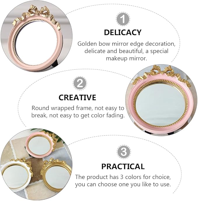 1pc Round Portable Makeup Mirror with Bowknot Design Elegant Resin Small Mirror for Women Travel-Friendly Compact Vanity Colors
