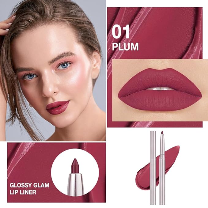 Retractable Lipliner Pencil Waterproof Makeup for Lip Liner and Eye Liner, Smooth and Creamy, Long Lasting Matte Finish, Vegan Beauty, Matte Velvet Pigmented Lip Liner (07#Plum, 1)