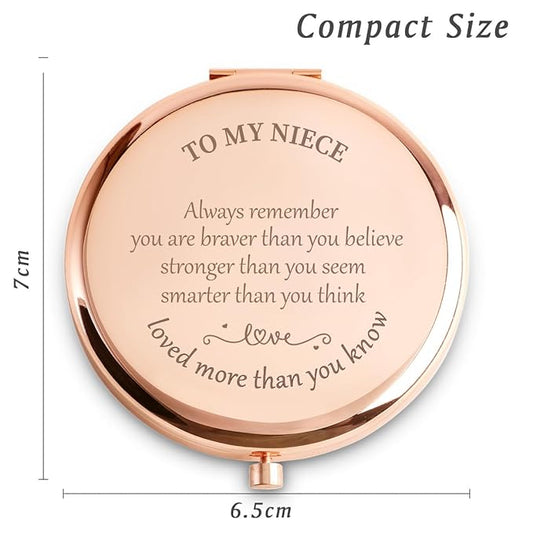 Niece Gifts from Aunt Uncle, Personalized Compact Mirror, Sentimental Mothers Day Birthday Gifts for Niece, Unique Graduation Present for Girls Women Her