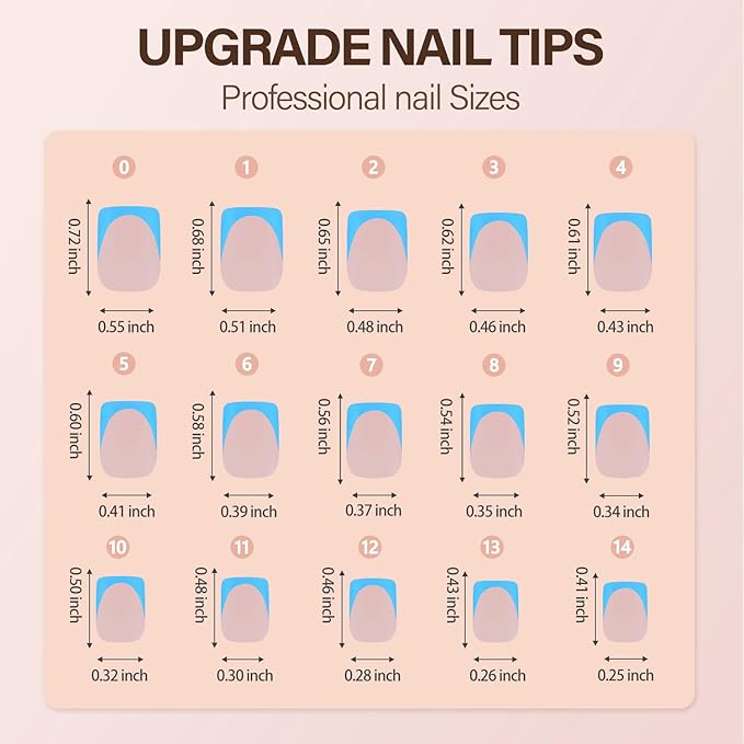 150Pcs French Gel Nail Tips, Vansiho Short Square Nail Tips, Blue Pre-French Tips Press on Nails, Soak Off Soft Gel Acrylic Fake Nails for Nail Art DIY 15 Sizes