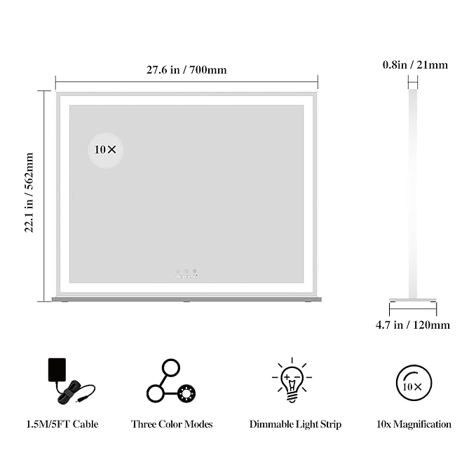 BEAUTME Vanity Mirror with Lights, Hollywood Lighted Makeup Mirror for Dressing Room & Bedroom, Slim Aluminium Frame Design(Silver,28.3" x 22.2")