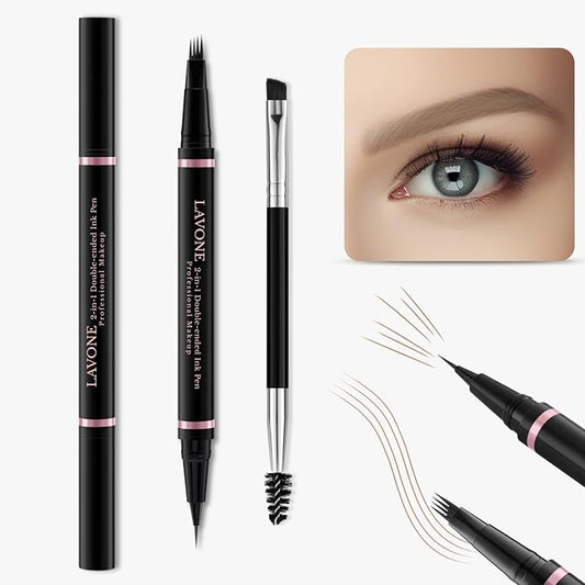 Eyebrow Pencil Makeup Kit, with Waterproof 2-IN-1 Microblading Eyebrow Pen, Eyebrow Pomade, Eyeliner and Dual-ended Eyebrow Brush, Brow Pencil Kit for Natural Eyebrows - Blonde