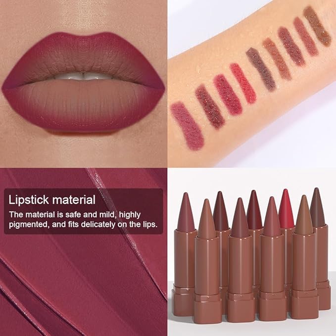 Mauve Gradient Matte Lipstick Crayon Lip Liner pencil for Women, Flawless Contour Gradual Ombre Effect lip Pencil, Long Lasting Waterproof Smudge Proof Lipstick Pencil 09#
