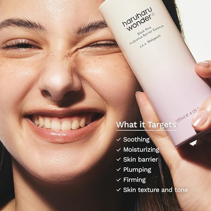 haruharu Wonder Black Rice Probiotics Barrier Essence, Skin Flooding & Layering, Strengthens Skin Barrier, Moisturizes, Glowy Radiant Skin, Ceramide & Panthenol, Holiday Stocking Stuffer, 4.05 fl.oz