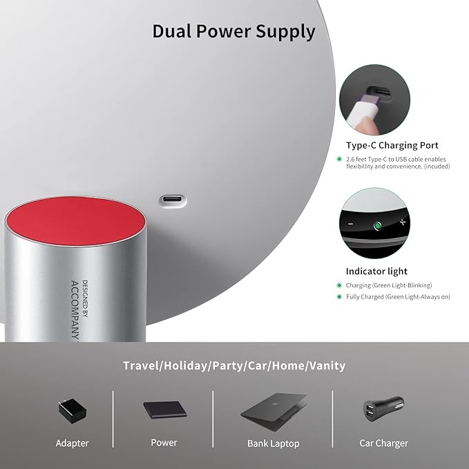 AMIRO 9" Lighted Makeup Mirror with Smart Sensor & Touch-Control, 3 Colors & 6 Brightness, Rechargeable & Cordless, Memory Function, Free Rotation, Gift for Woman - White