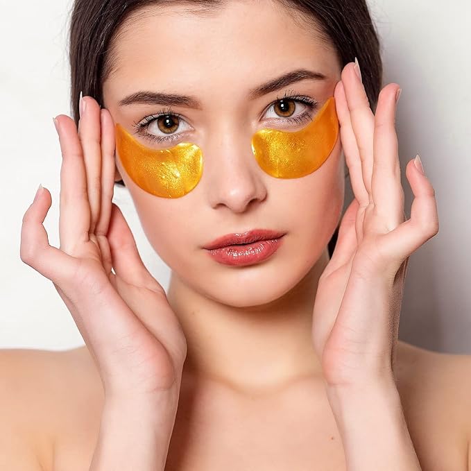 24K Gold Eye Mask with Hyaluronic Acid & Collagen, Reduce Wrinkles, Reduce Dark Circles and Puffiness, Reduce Fine Lines, Skin Firming, Under Eye Patches,14 Pairs