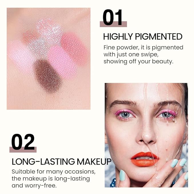 6 Colors Mini Naked Eyeshadow Makeup Palette, Neutral Nude Eye Shadow, Pink&Purple& Brown Matte Make Up Pallet with Mirror Highly Pigmented Long Lasting Waterproof Travel Size Gift Kit (Pink)