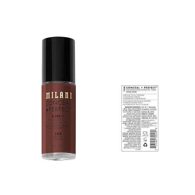 Milani Conceal + Perfect 2-in-1 Foundation + Concealer - Cocoa (1 Fl. Oz.) Cruelty-Free Liquid Foundation - Cover Under-Eye Circles, Blemishes & Skin Discoloration for a Flawless Complexion