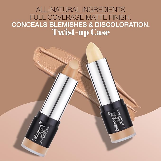 bellapierre Mineral Concealer Stick | Easy to Blend Natural Wax Matte Makeup | Hides Acne, Discoloration & Blemishes | Non-Toxic and Paraben Free | All Day Wear - (Light/Medium)