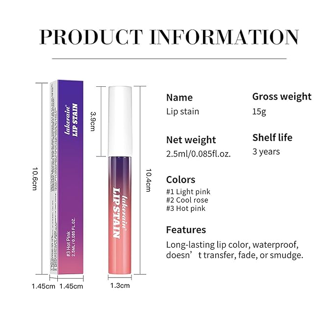 3Pcs Peel Off Lip Stain Lip Tint Set, Langlebiger Peel Off Matter Lipgloss,Matte Liquid Lippenstift Nude Lip Gloss Wasserdichter Lip Tint Fleck Antihaft Cup Peel Off Lippenstift für Frauen