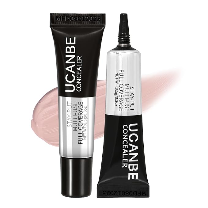 UCANBE Stay-Put Full Coverage Concealer, Long-Wear Waterproof, Under Eye Brightener Concealer, Color Corrector for Dark Circles, Acne, Blemishes, Redness Color Correcting Cream (02 FAIR PINK)