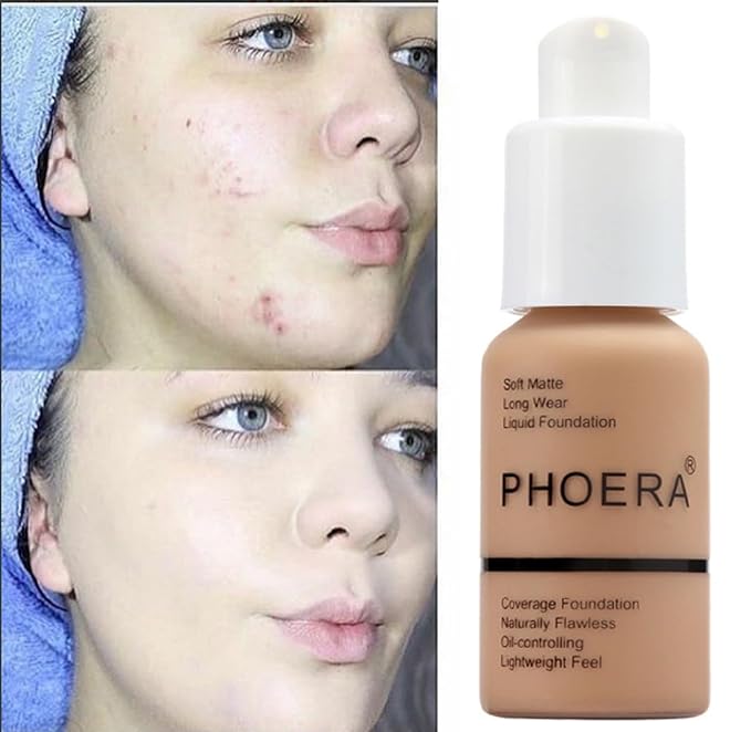 PHOERA Foundation,Full Coverage Flawless Soft Matte 24 HR Oil Control Waterproof Concealer Makeup. (1 Pcs-104- Buff Beige)