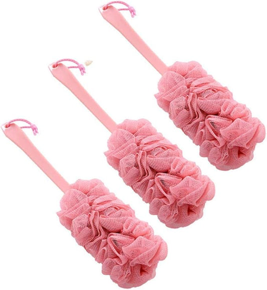 3 Pack Back Scrubber Long Handled Bath Brush Soft Mesh Sponge Exfoliating Body Scrub Back Cleaner Loofah Bathroom Shower Accessories for Women and Men (Pink)
