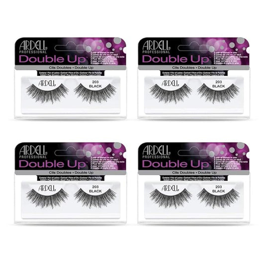 Ardell False Eyelashes Double Up 203 Black - Natural Look, Strip Lashes for Bold Eye Makeup - 4 Pack