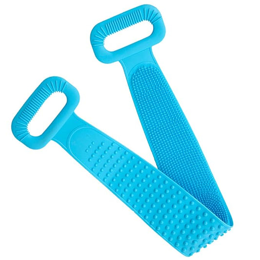 Silicone Bath Shower Back Scrubber Exfoliating Sponge Pad Set for Men and Women to Deep Clean Blue