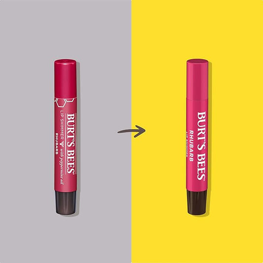 Burt's Bees Shimmer Lip Tint Stocking Stuffers Set, Tinted Lip Balm Stick, Moisturizing for All Day Hydration with Natural Glowy Pigmented Finish & Buildable Color, Rhubarb (1-Pack)