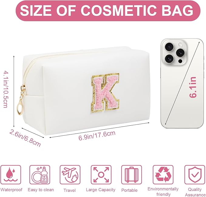 Birthday Gifts for Women Her,Travel Cute Makeup Bag,Large Capacity Cosmetic Bags for Women Makeup Pouch PU Leather Waterproof Cosmetic Bag (K, White)