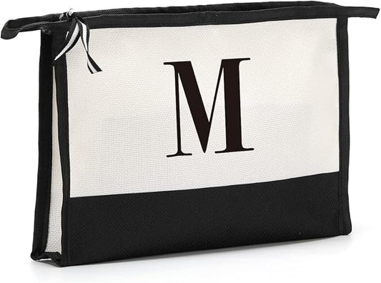 Monogrammed for Women Initial bridesmaid gifts, Personalized monogram Monogram Cosmetic Bag,Travel Makeup Bag Suitable for Wedding weekend Beach Gift for Women Teachers Friends.Pure letters M
