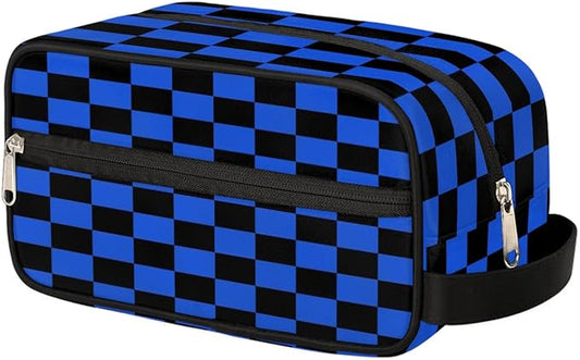 Black Blue Checkerboard Hanging Toiletry Bag,Travel Hygiene Kits for Boys Mens,Waterproof Makeup Carry-on Bags,Cosmetic Bag,TSA Approved Shave Dopp Kit for Toiletries Shower Bathroom Accessories Gifts