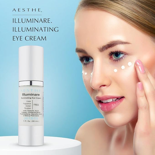 Aesthe Illuminare Illuminating Eye Cream - Color-Free, Fragrance-Free, Gluten-Free Skincare for Eyes with Thioctic Acid, Copper & More - For Puffiness & Dark Circles - Tighten & Smooth - 1 fl oz