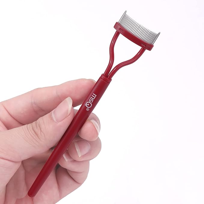 Eyelash Comb MSQ Eyelash Separator Mascara Applicator Eyelash Definer With Comb Cover Arc Designed Cosmetic Brushes Tool Red (1PCS)