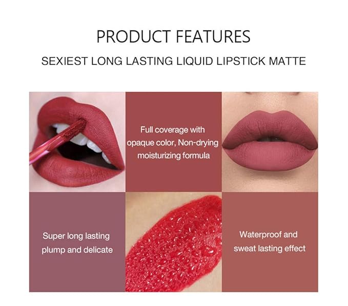 BONNIE CHOICE 6Pcs Nude Matte Liquid Lipstick Set, Waterproof Long Lasting Non-Stick Cup Nude Lipstick 24 Hour Not Fade Matte Lipstick Professional Lip Gloss Makeup Gifts for Women (Set B)