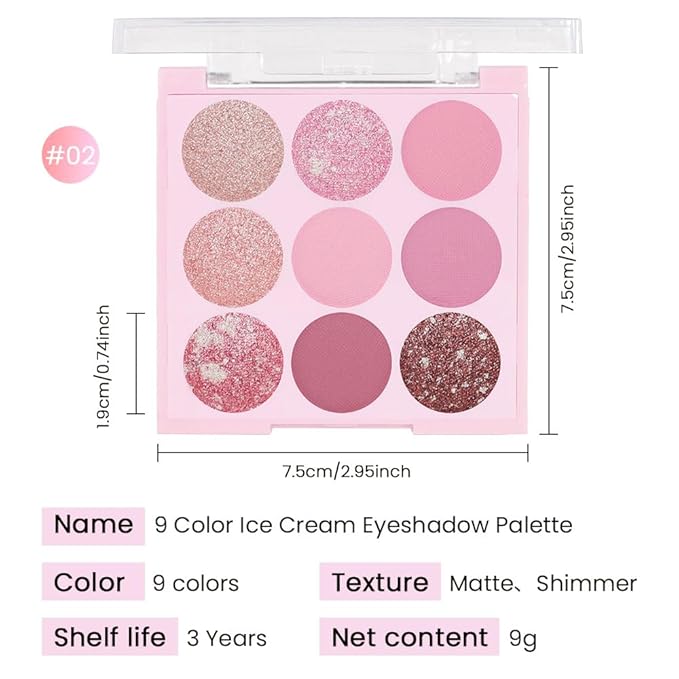 9Colors Eyeshadow Palette, Pink Eye Enhancers Magic EyeShadow Palette, Glitter Shimmer Sparkly Eye Shadow Makeup, Velvety Pigmented Creamy Long Lasting Waterproof Naturing-Looking Women Girls