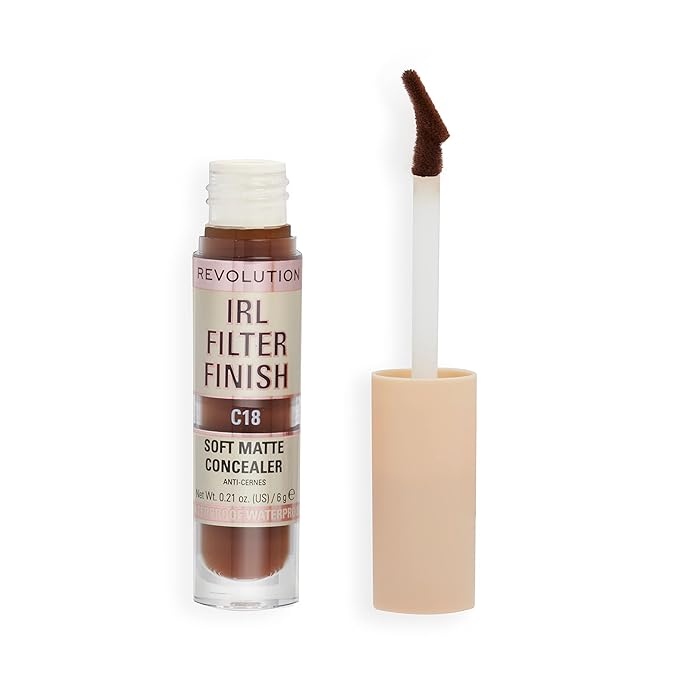 Revolution, IRL Filter Finish Concealer, Full Coverage, Oil-Free, Long-Lasting & Lightweight Formula, Infused with Hyaluronic Acid, Vegan & Cruelty-Free, C18, 0.21 oz