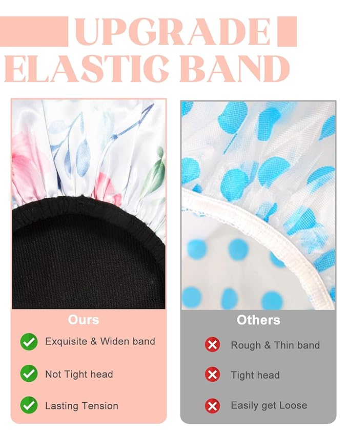 Auban Terry Lined Reusable Large Shower Cap for Women, 3 Layer Waterproof Hair Cap